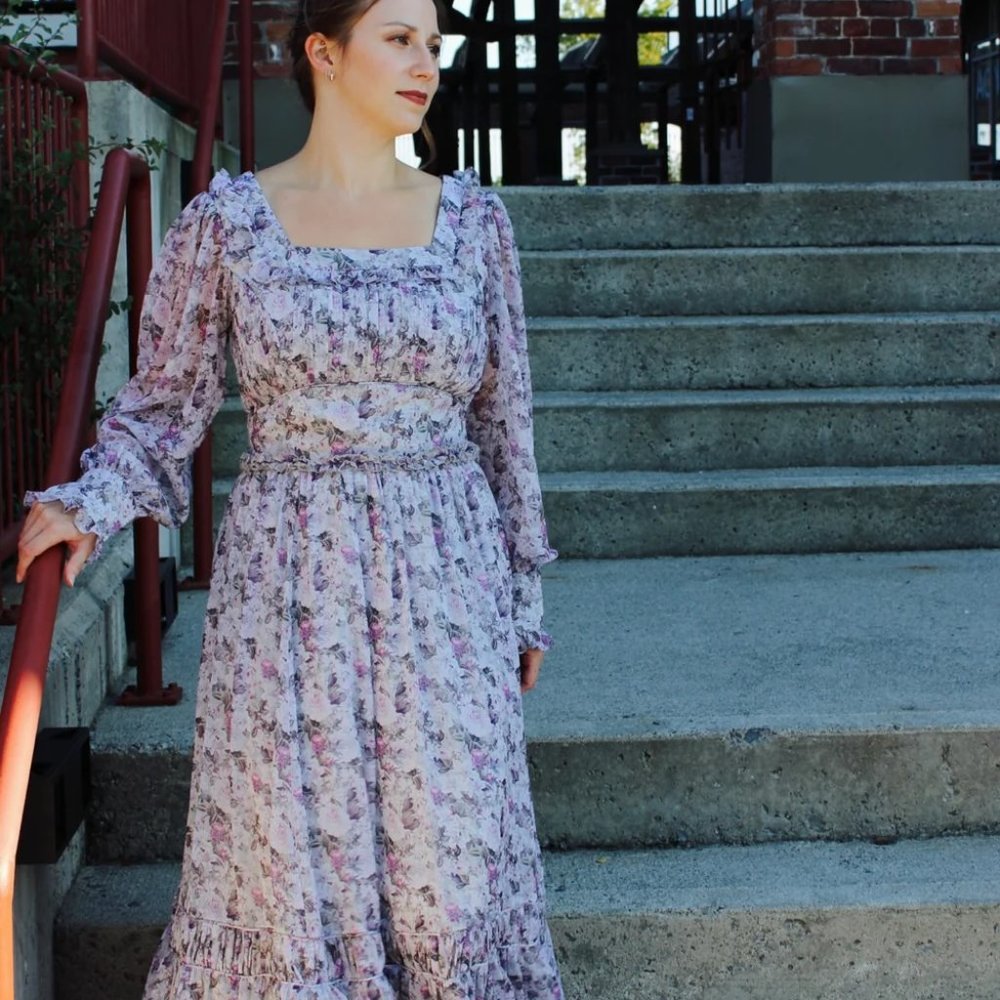 NEW Ivy City Co Long Sleeve Purple Floral Dress Sz M